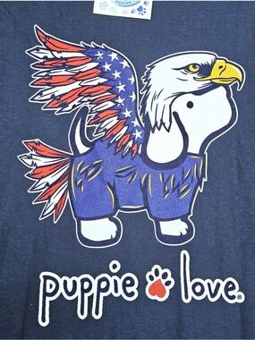 Puppie Love Patriotic Eagle Dog Graphic Tee - Navy NWT XL
